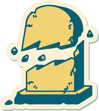 Bir insan tarafından çizilmiş kırık bir mezar taşının geleneksel stiliyle dövme çıkartması.