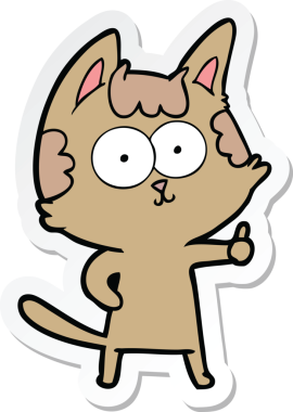 Bir insan tarafından çizilmiş mutlu çizgi film kedisinin çıkartması.