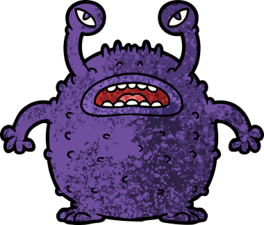 Bir insan tarafından çizilmiş huysuz çizgi film uzaylısı.