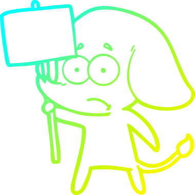 Bir insan tarafından çizilmiş protestocu tabelalı belirsiz bir filin karikatür çizimi.