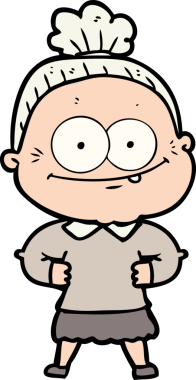 Bir insan tarafından çizilmiş mutlu yaşlı kadın çizgi filmi.