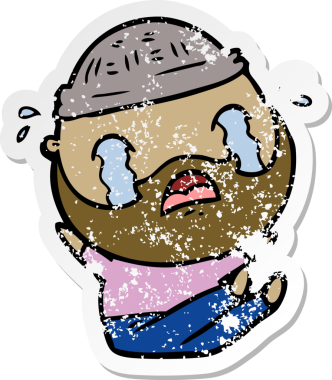 Bir insan tarafından çizilmiş ağlayan sakallı bir adamın sıkıntılı çıkartması.