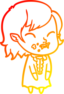 Bir insan tarafından çizilmiş yanağında kan olan vampir bir kızın çizgi film çizimi.