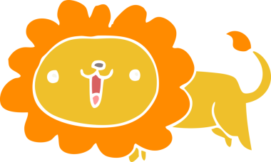 Bir insan tarafından çizilmiş şirin düz renkli çizgi film aslanı.