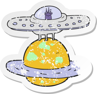 Bir insan tarafından çizilmiş bir uçan daire desenli karikatür çıkartması.