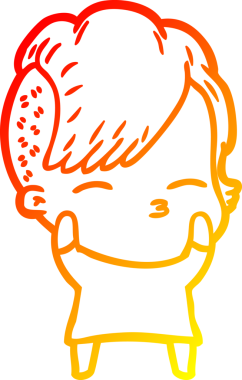 Bir insan tarafından çizilmiş çizgi film karakteri şaşı bir kızın sıcak çizgi çizimi