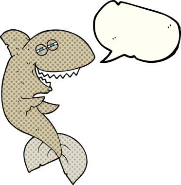 El yazısıyla çizilmiş çizgi roman konuşma balonu gülen köpekbalığı bir insan tarafından çizilmiş.