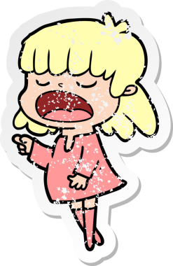 Bir insan tarafından yüksek sesle çizilmiş karikatür kadının sıkıntılı çıkartması.