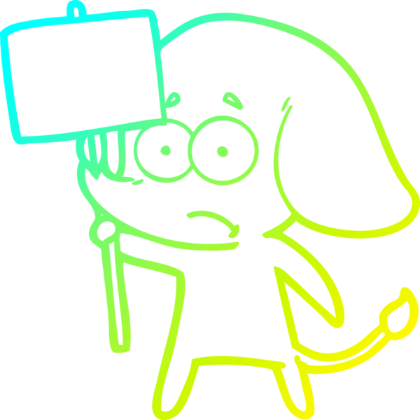 Bir insan tarafından çizilmiş protestocu tabelalı belirsiz bir filin karikatür çizimi.