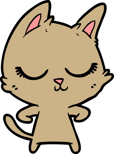 Bir insan tarafından çizilmiş sakin çizgi film kedisi.