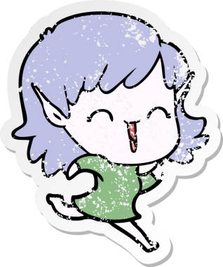 Bir insan tarafından çizilmiş karikatür elf kızının sıkıntılı çıkartması.