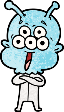 Bir insan tarafından çizilmiş mutlu bir uzaylı çizgi filmi.