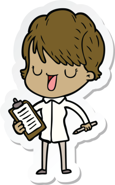 Bir insan tarafından çizilmiş bir karikatür kadının çıkartması.