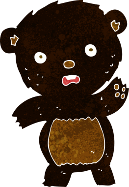 Bir insan tarafından çizilmiş siyah ayı yavrusunu sallayan çizgi film.