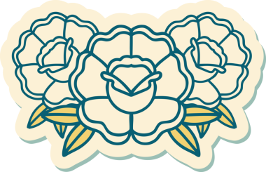 Bir insan tarafından çizilmiş bir buket çiçeğin geleneksel stiliyle dövme çıkartması.