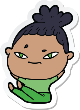 Bir insan tarafından çizilmiş bir karikatür kadının çıkartması.