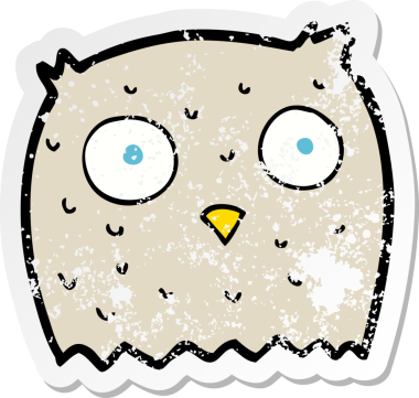 Bir insan tarafından çizilmiş bir baykuşun gerilmiş çıkartması.