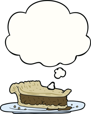 Bir insan tarafından çizilmiş düşünce baloncuklu et turtası.