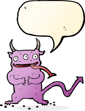 Bir insan tarafından çizilmiş konuşma balonu olan küçük bir iblis.