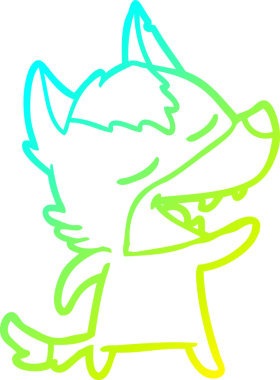 Bir insan tarafından çizilmiş gülen bir kurdun soğuk çizgi çizimi.