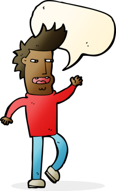 Bir insan tarafından çizilmiş konuşma balonu olan boşboğaz bir adam.