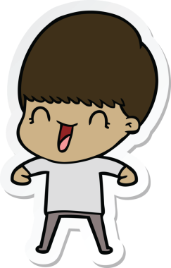 Bir insan tarafından çizilmiş mutlu bir çizgi film çocuğunun çıkartması.