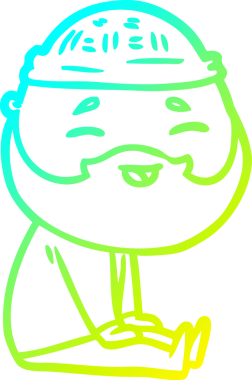 Bir insan tarafından çizilmiş, mutlu, sakallı, çizgi film karakteri.