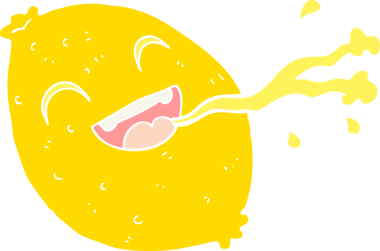 Bir insan tarafından çizilmiş limon fışkırtan düz renkli çizgi film.