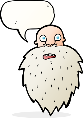 Bir insan tarafından çizilmiş konuşma balonu olan sakallı bir adam.