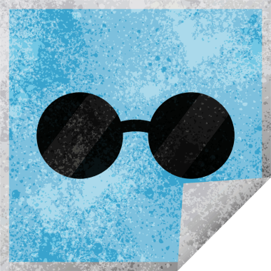 Bir insan tarafından çizilmiş güneş gözlüğü grafik vektör illüstrasyon kare etiketi