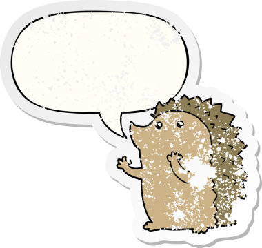 çizgi film kirpisi konuşma baloncuğu bir insan tarafından çizilmiş sıkıntılı eski bir çıkartma