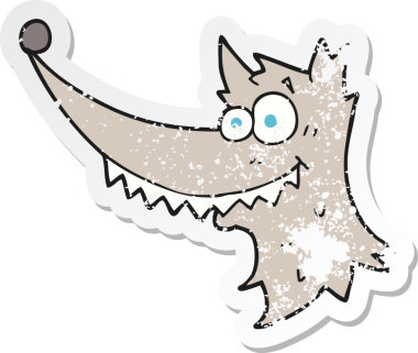 Bir insan tarafından çizilmiş kurt kafasının gerilmiş çıkartması.