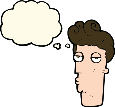 Bir insan tarafından çizilmiş düşünce baloncuğuyla adamın yüzü sıkılmış.