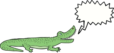 bir insan tarafından çizilmiş konuşma balonlu mutlu timsah çizgi filmi