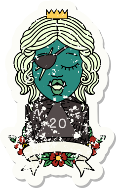 Retro Dövme Biçimi Bir insan tarafından çizilmiş 20 zarlı yarı ork düzenbaz karakter