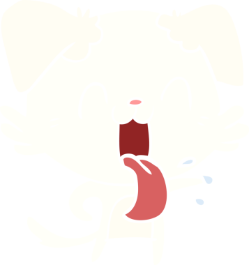 Bir insan tarafından çizilmiş düz renkli çizgi film soluyan köpek.