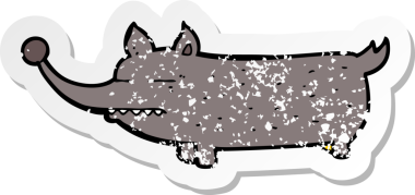 Bir insan tarafından çizilmiş komik, küçük bir köpeğin gerilmiş çıkartması.