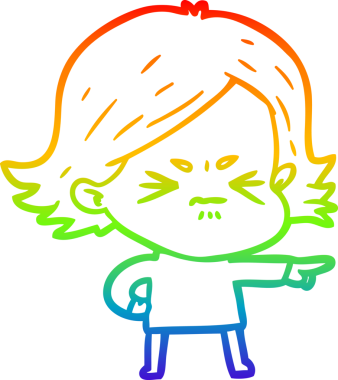 Gökkuşağı gradyan çizimi bir insan tarafından çizilmiş kızgın bir kız çizgi filmi