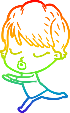 Gökkuşağı gradyan çizgi çizimi bir insan tarafından çizilmiş gözleri olan bir karikatür kadın