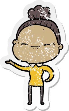 Bir insan tarafından çizilmiş barışçıl yaşlı bir kadının sıkıntılı çıkartması.