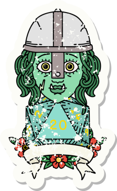 Retro Dövme Tarzı Yarı Ork Dövüşçüsü Bir insan tarafından çizilmiş doğal yirmi zar atışıyla