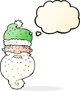 Bir insan tarafından çizilmiş, karikatür karikatürü, acımasız Noel Baba yüzü.