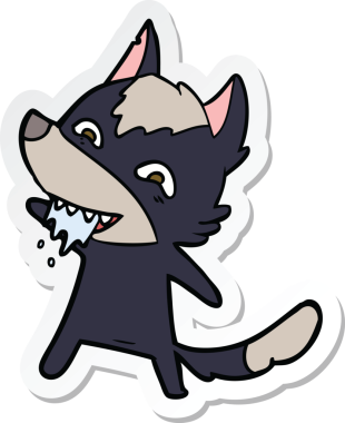 Bir insan tarafından çizilmiş aç kurt çizgi filminin çıkartması.