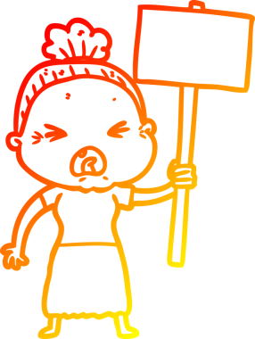 Bir insan tarafından çizilmiş kızgın yaşlı bir kadının sıcak çizgi çizimi.