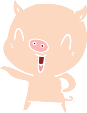 Bir insan tarafından çizilmiş mutlu düz renkli çizgi film domuzu