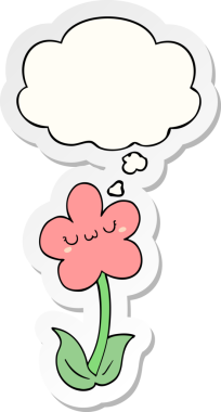 Düşünce baloncuklu karikatür çiçeği insan tarafından çizilmiş bir çıkartma gibi.