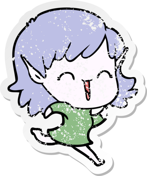 Bir insan tarafından çizilmiş karikatür elf kızının sıkıntılı çıkartması.