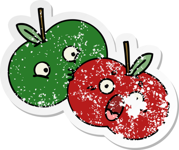 Bir insan tarafından çizilmiş bir çift elmanın sıkıntılı çıkartması.