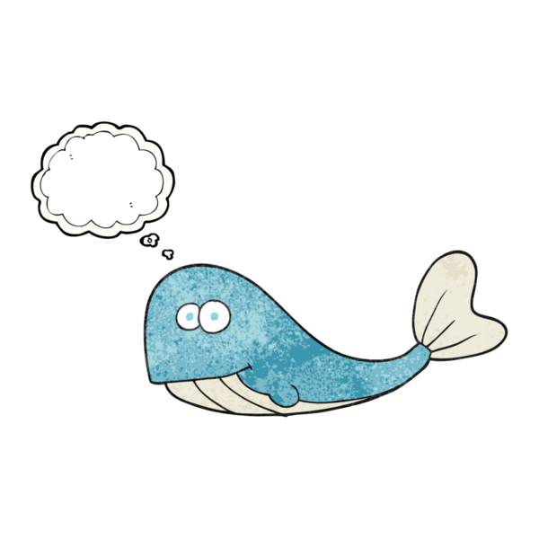 Bir insan tarafından çizilmiş serbest çizim düşünce balonu desenli karikatür balinası