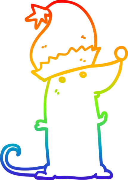 Gökkuşağı gradyan çizgisi bir insan tarafından çizilmiş noel şapkası giyen bir farenin çizimi